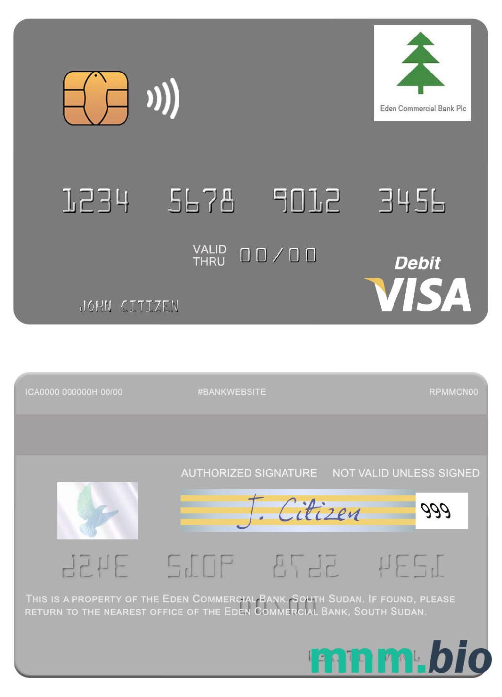 South Sudan Eden Commercial Bank visa debet karta przykład w formacie PSD